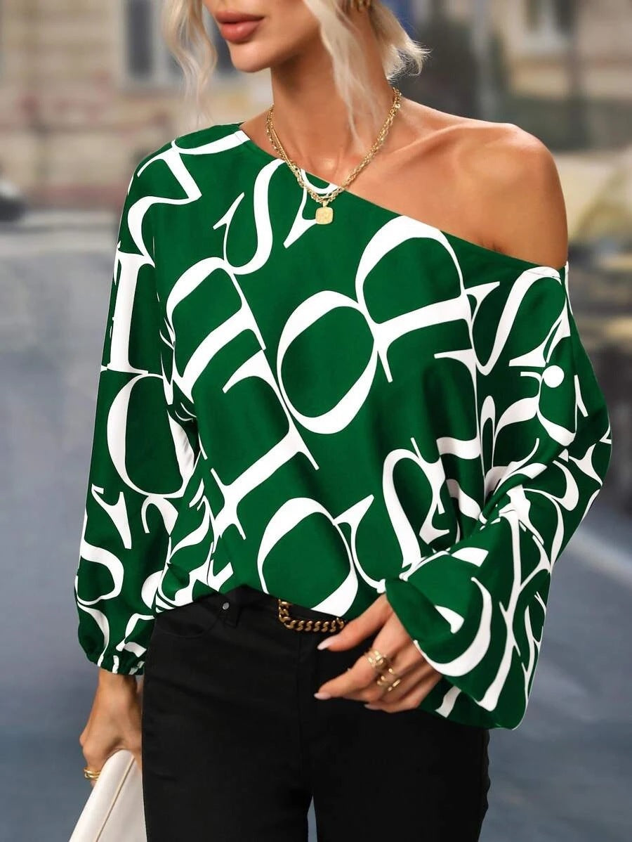 Summer Painted Off-shoulder Bishop Sleeves Top