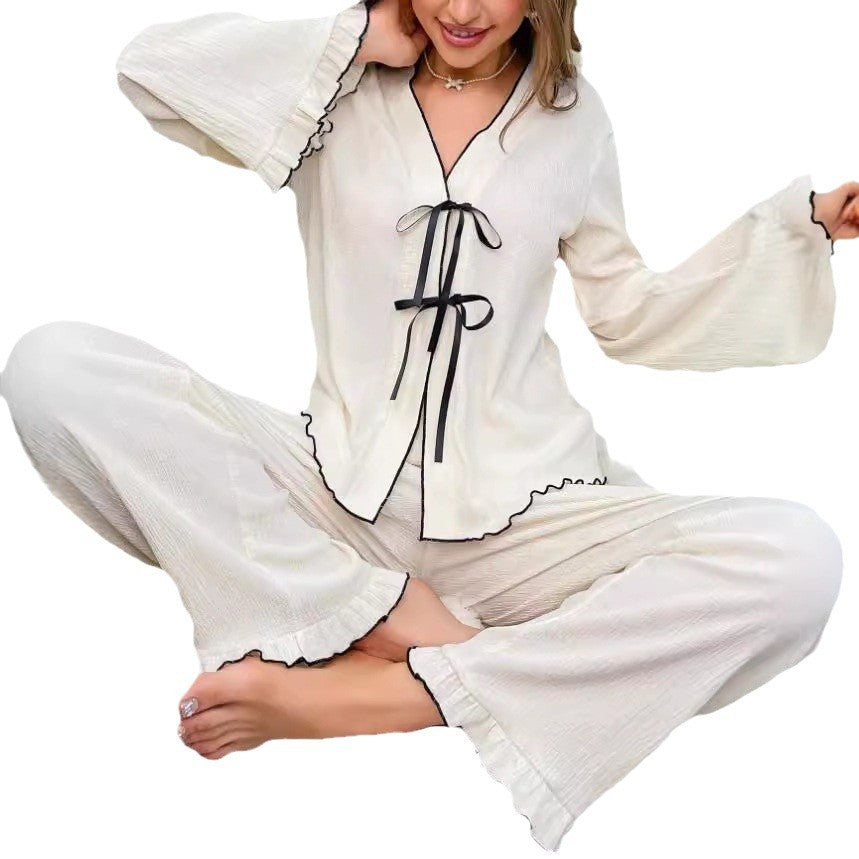 V-Neck Lace-Up Cardigan with Long-Sleeve Pants Set
