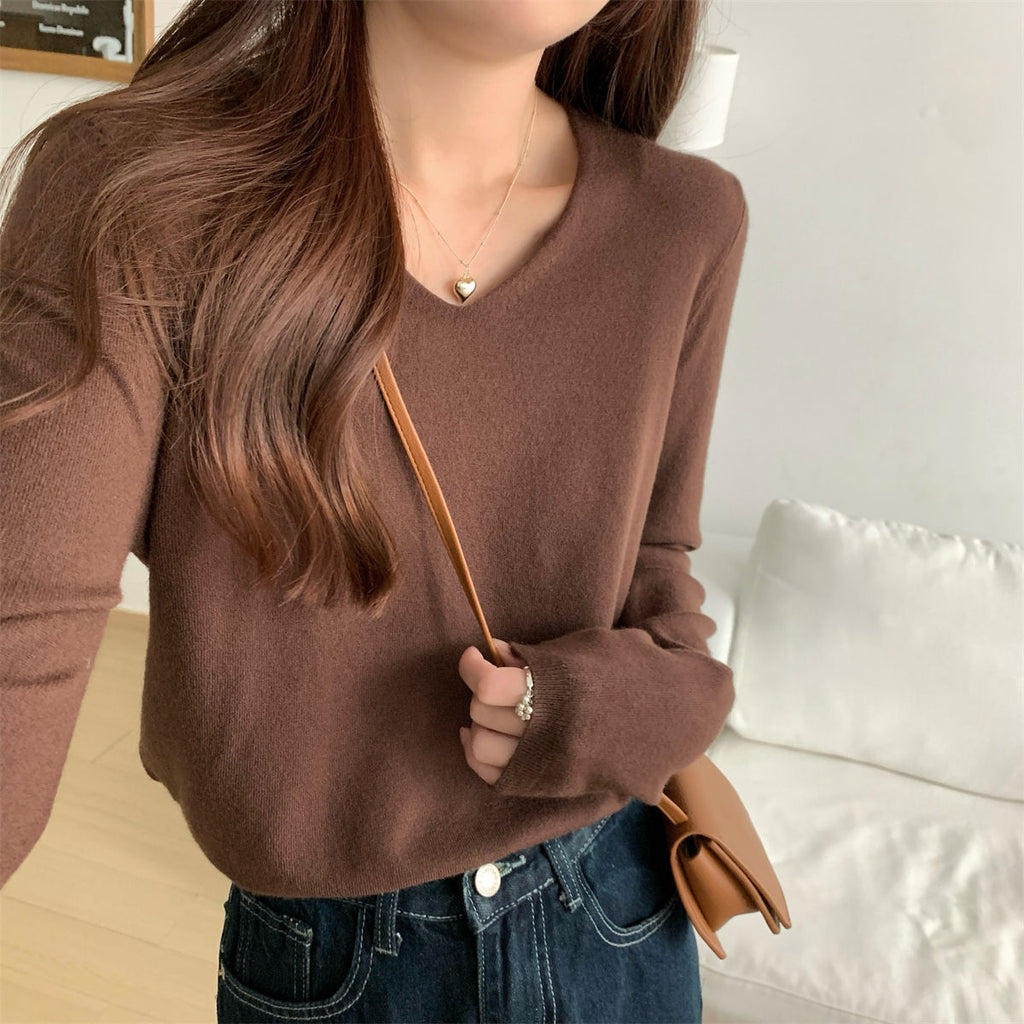 Pull ample doux et confortable à col en V pour superposer les couches