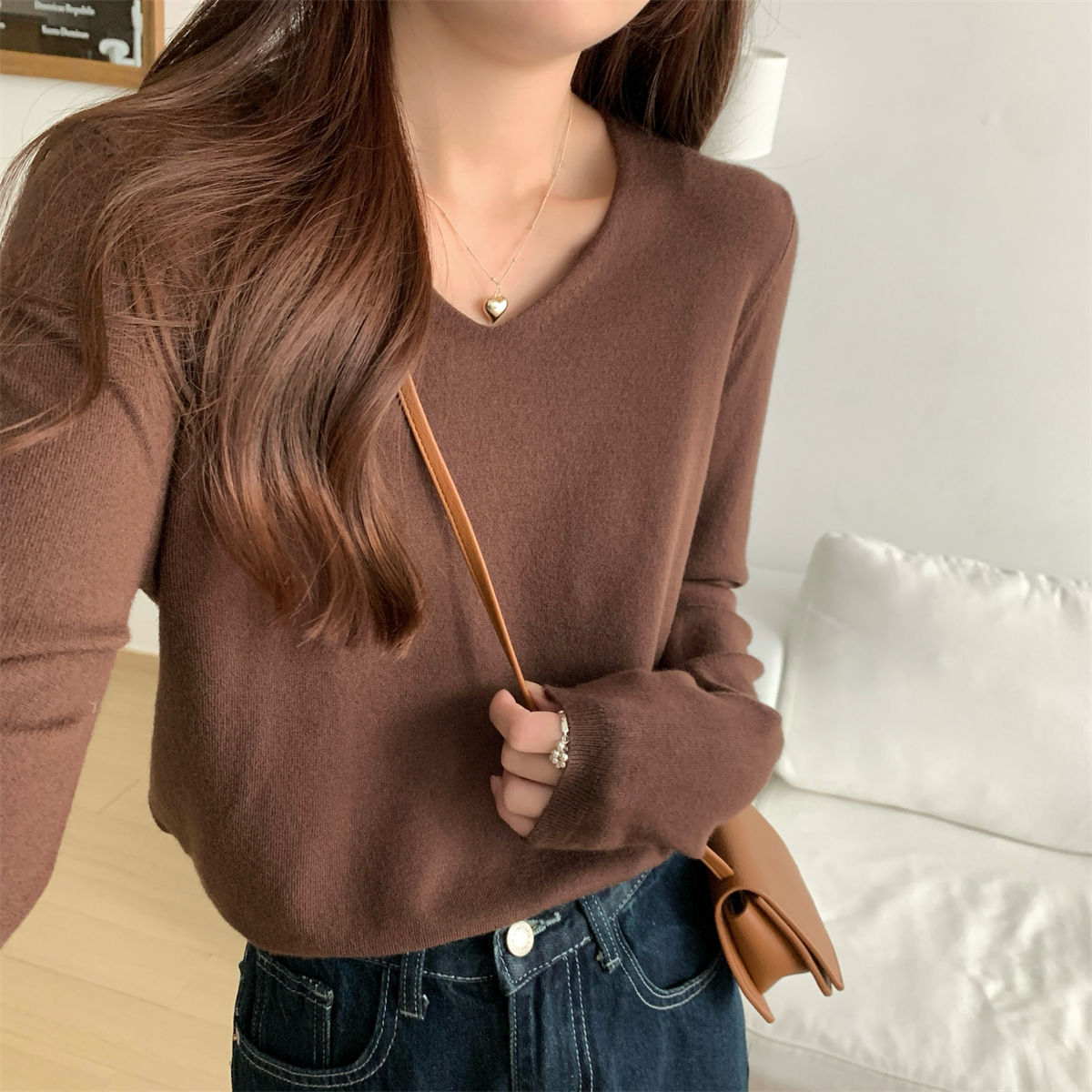 Loose V-Neck Soft Cozy Sweater for Layering