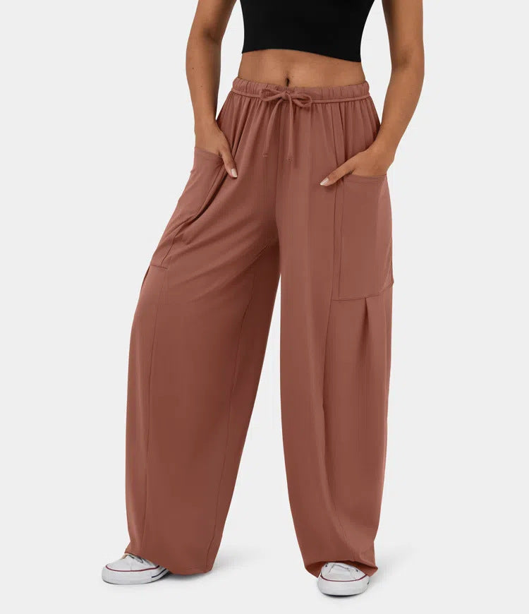 Elastic Waist Pleated Wide Leg Pants - Stylish & Fashionable