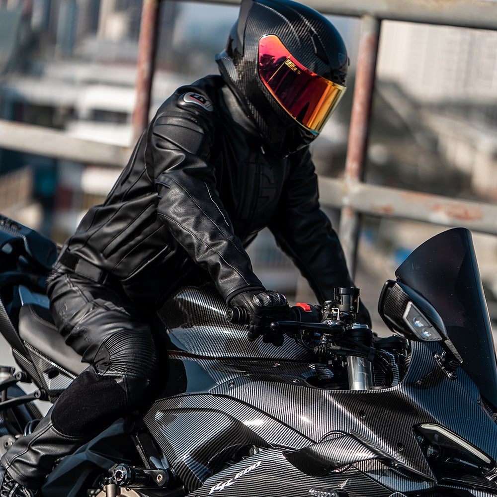 Windproof Black PU Motorcycle Leather Pants Suit for Men and Women