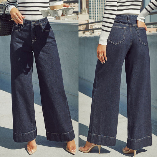 Temperament High Waist Long Wide Leg Jeans For Women