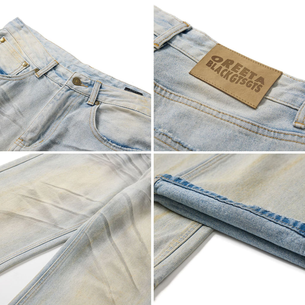 American High Street Blue Splash Ink Worn Jeans
