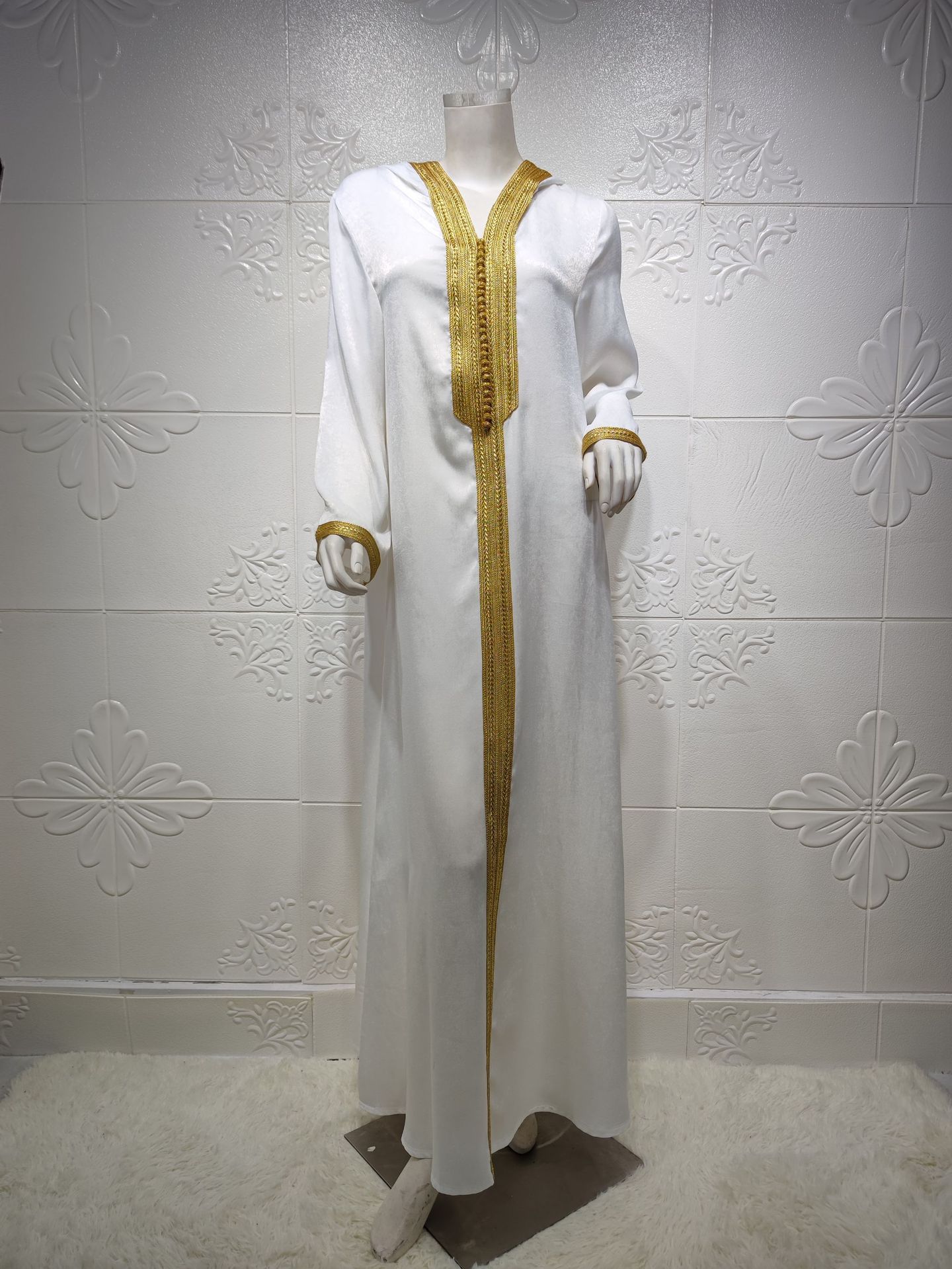Cross-border Middle East Champagne Hooded Lace Suede Gown Muslim Abaya Women In Stock