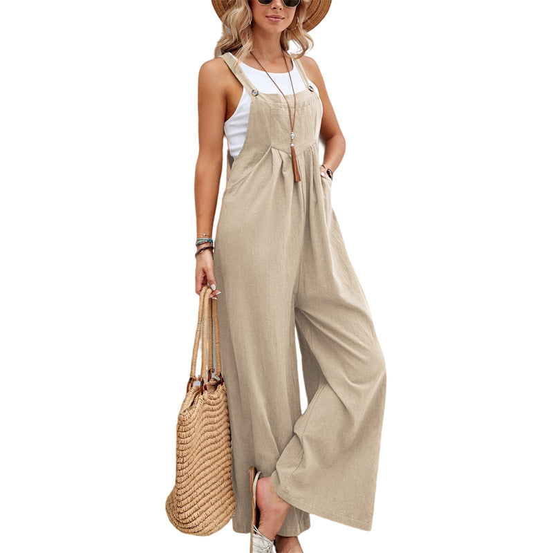 Women’s Long Cotton Bib Overalls Jumpsuit with Pockets Casual Loose Fit