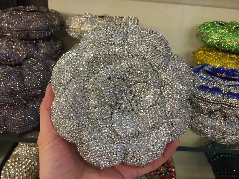 Sac de soirée rigide rond en métal rose pour femmes