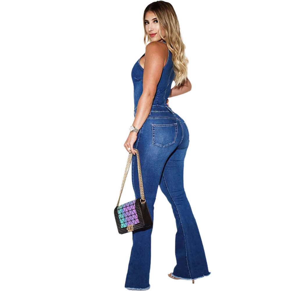Ins Internet Celebrity Denim Blue Slim Fit Slimming Jumpsuit
