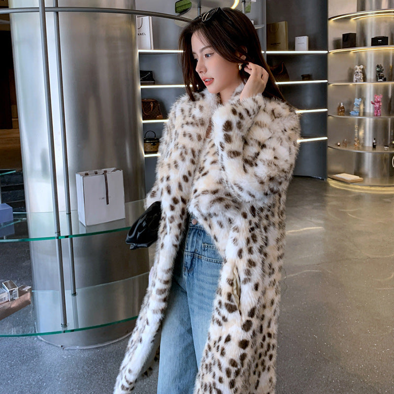 Weaving Lapel Ruffled Fur Trench Coat