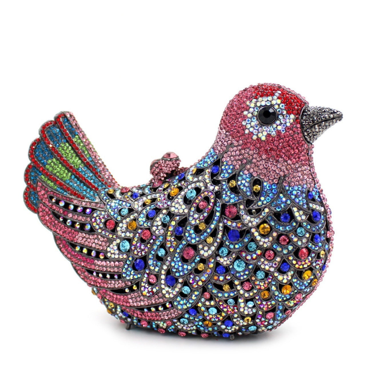 Bird and Peace Dove Rhinestone Dinner Bag 19x14x5.5cm Alloy Gem Clutch