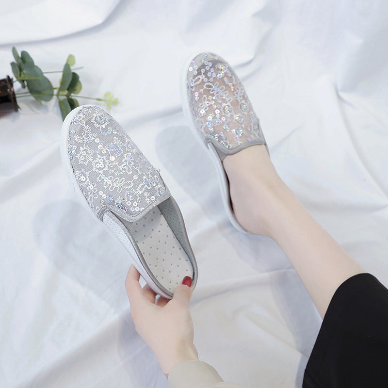 Chaussures Baotou en dentelle semi-ouverte en viscose pour femme