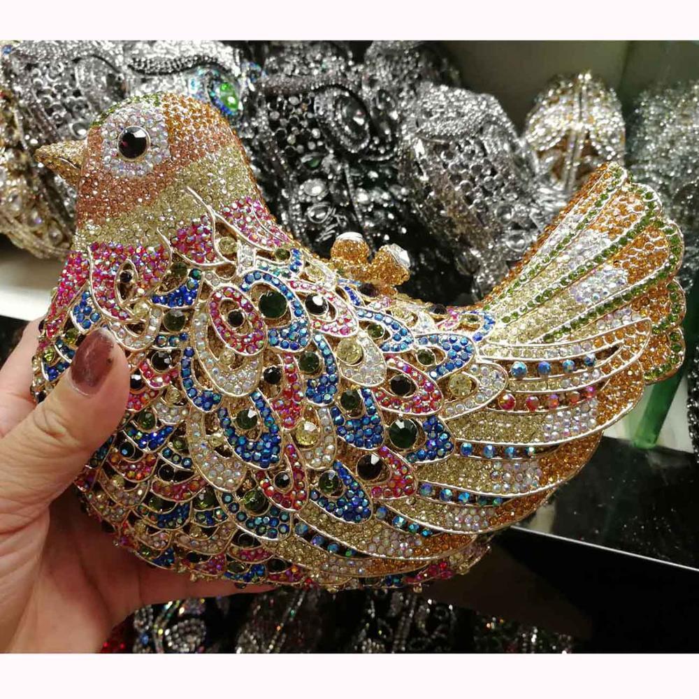 Bird and Peace Dove Rhinestone Dinner Bag 19x14x5.5cm Alloy Gem Clutch