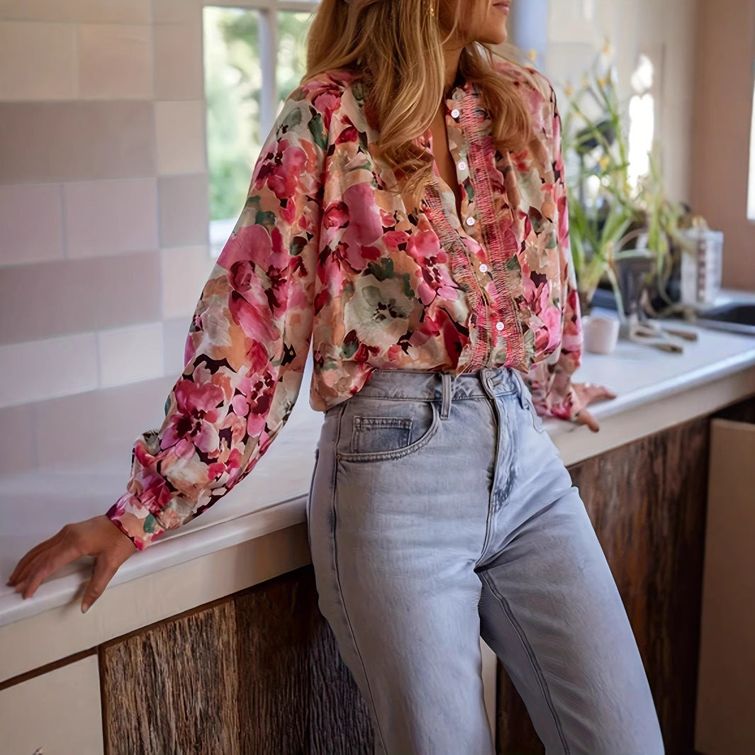 Idle Style Printed Round Neck Shirt Top