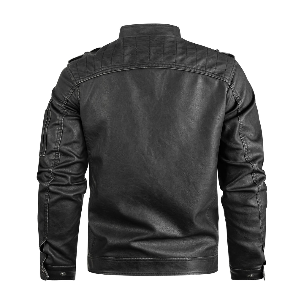 Men's Black PU Leather Vintage Motorcycle Biker Jacket