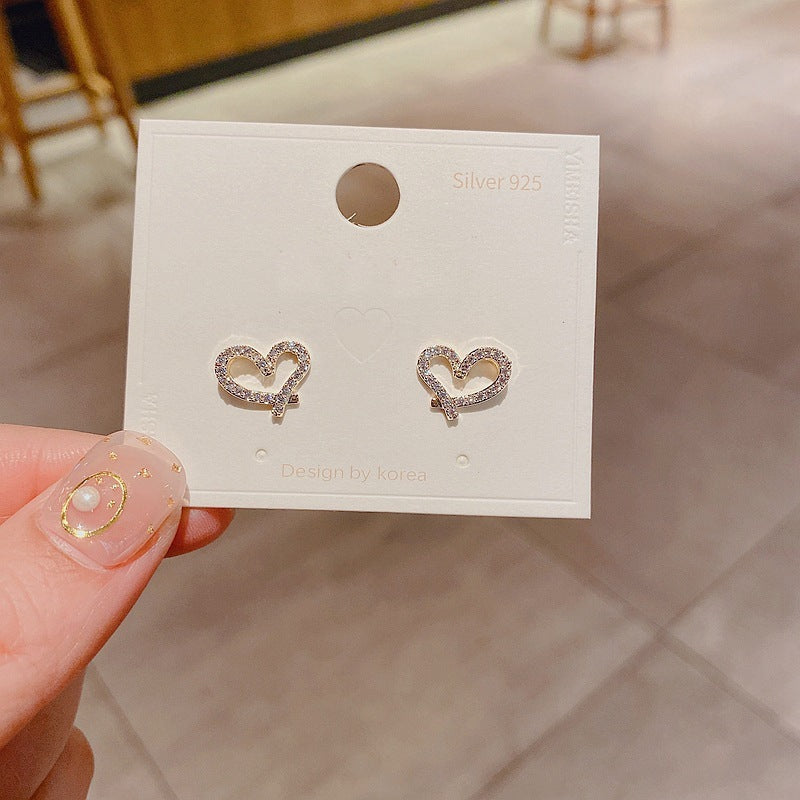 S925 Silver Needle Micro Set Zircon Heart Stud Earrings