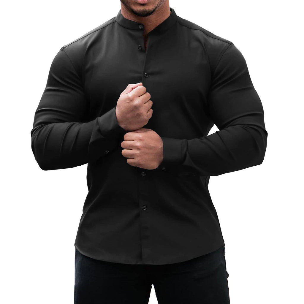 Men's Casual Long Sleeve Slim Button-Down Shirt Solid Colors Polyester