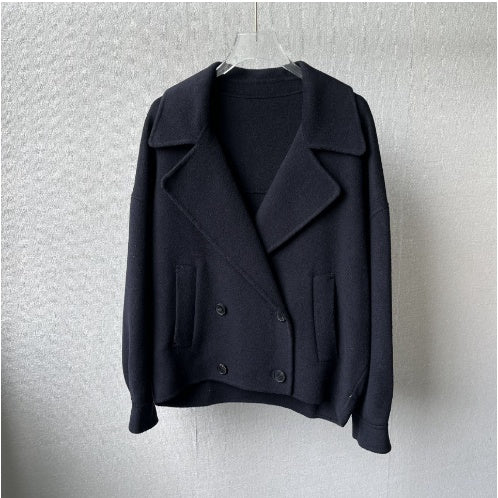 Double Breasted Woolen Suit Collar Coat for Women