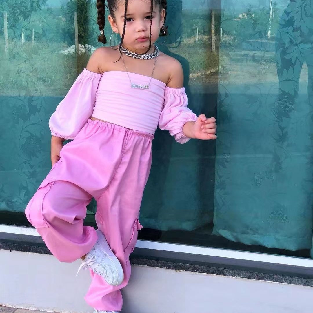 Off-Shoulder Raglan Sleeve Overalls Suit with Straight Trousers