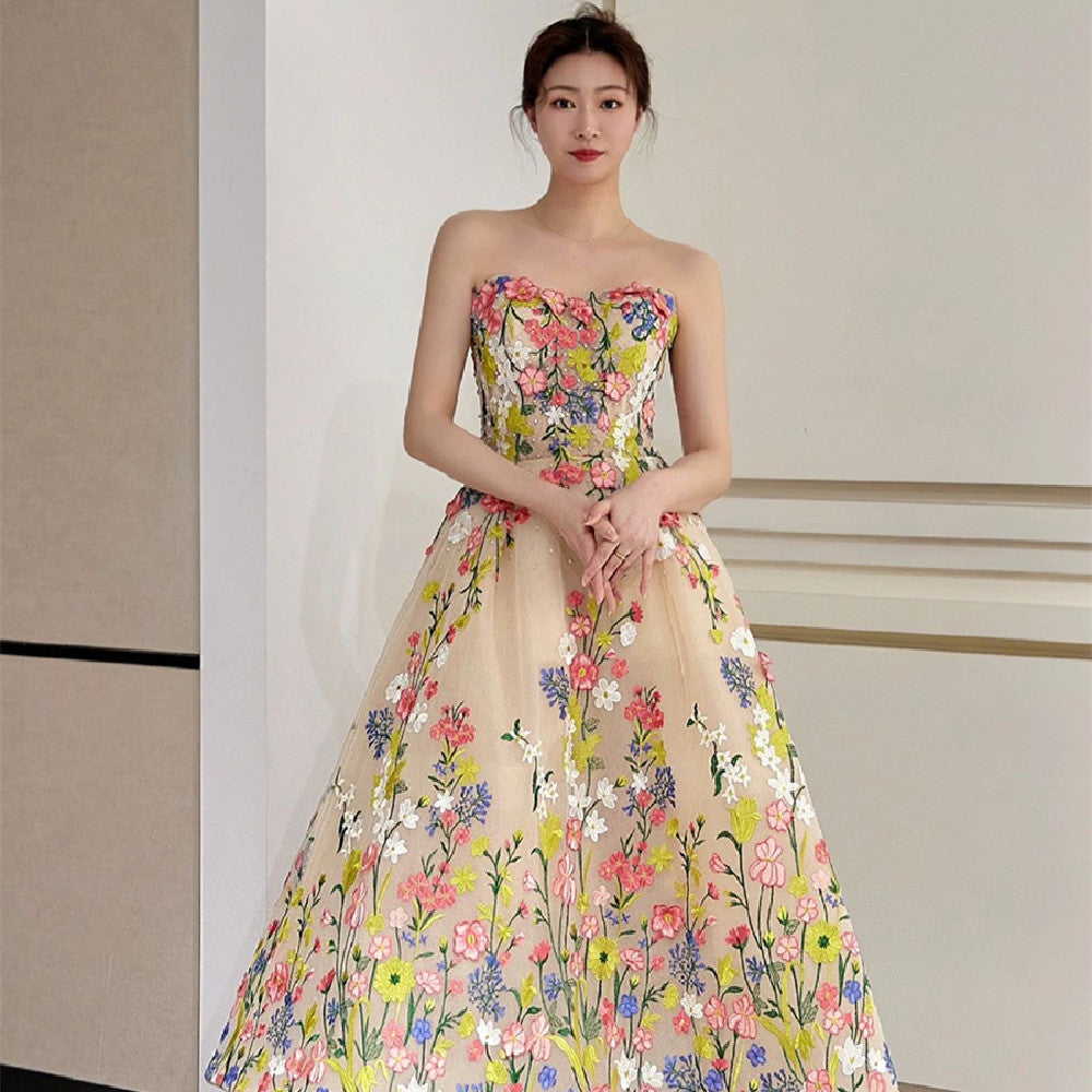 Jupe à volants brodée de fleurs pour femme