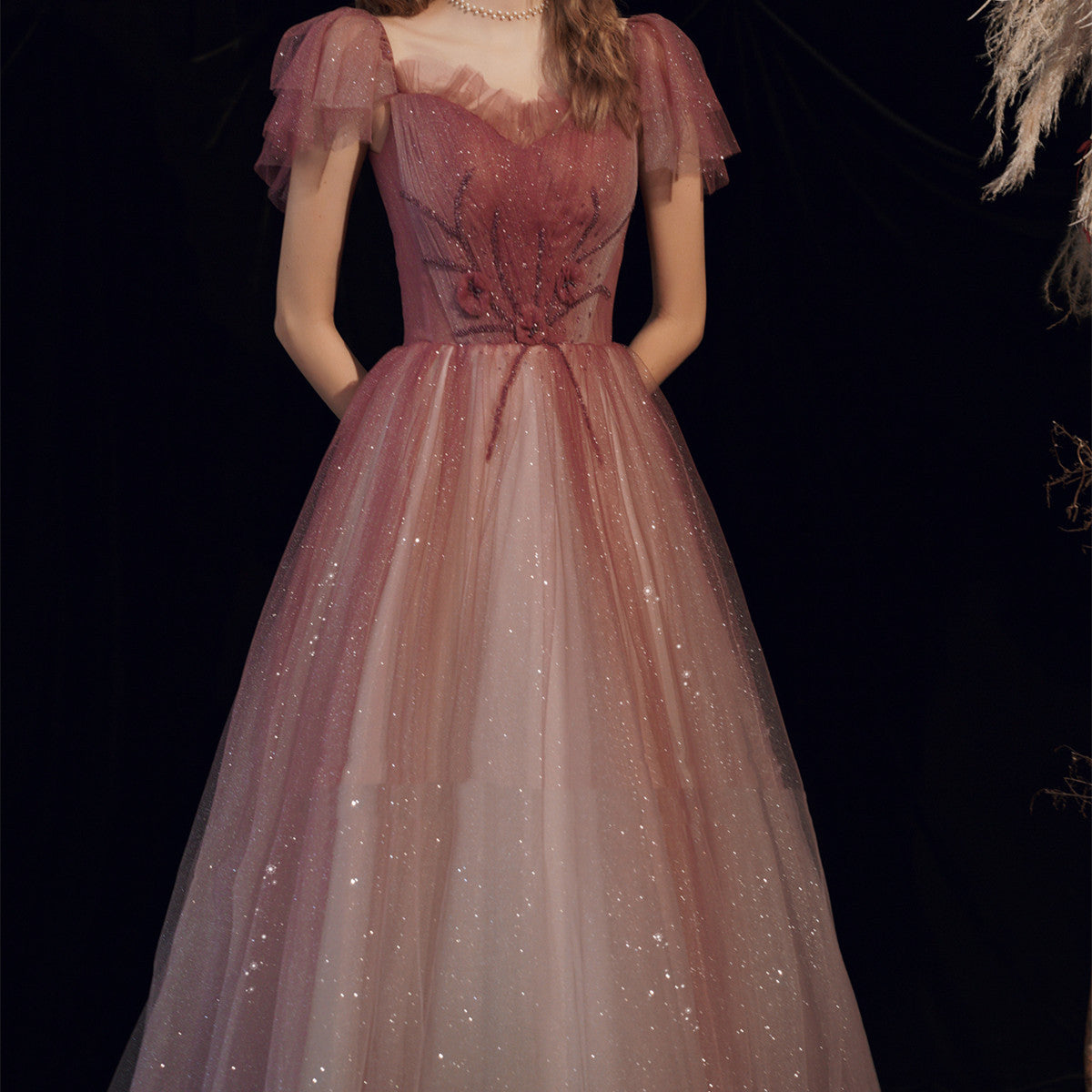 Robe de mariée coréenne dégradée rouge avec bandage pour femmes, tailles XS-L