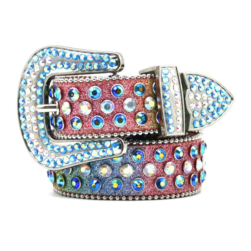 Fashion Rhinestone Thin PU Leather Belt for Women and Men