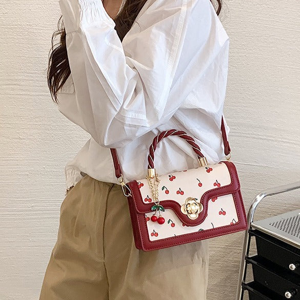 Cherry Twist Small Square Portable Bag - PU, 20cm