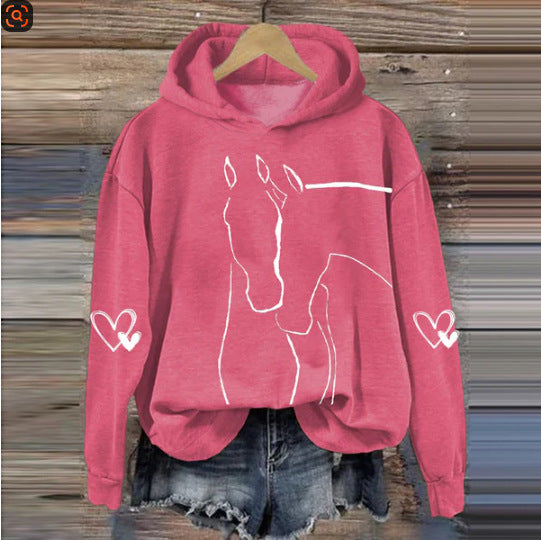 Loose Fit Hoodie with Simple Geometric Line-Art Pattern