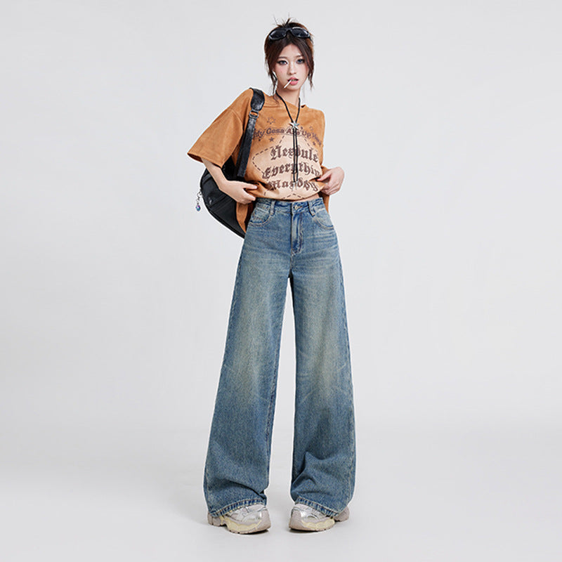 Women's High Waist Wide Leg Straight Baggy Jeans