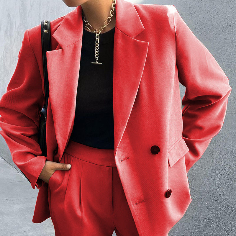 Ensemble tailleur-pantalon deux pièces de couleur unie pour femme