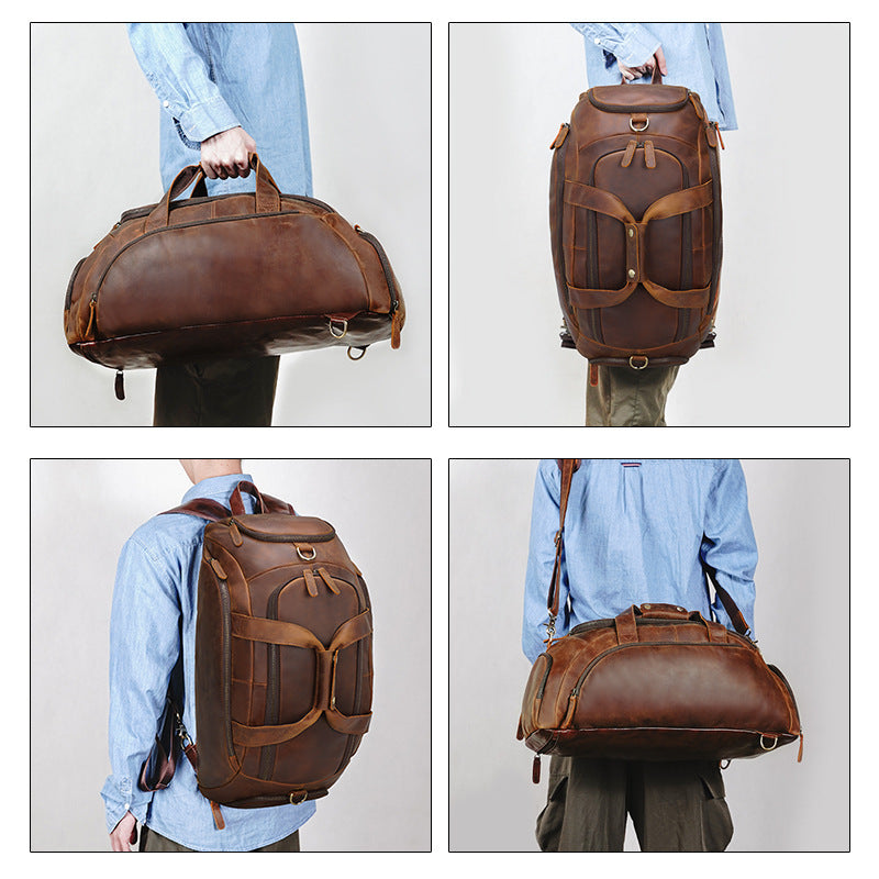 Sac à Dos Rétro Homme en Cuir de Vachette Marron Grande Capacité pour l'Extérieur