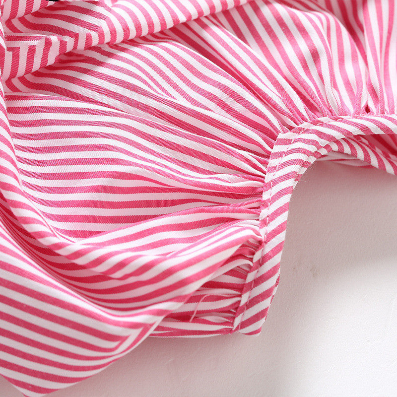 V-Neck Lace-Up Stripe Dress in Pink & Navy, S-XL