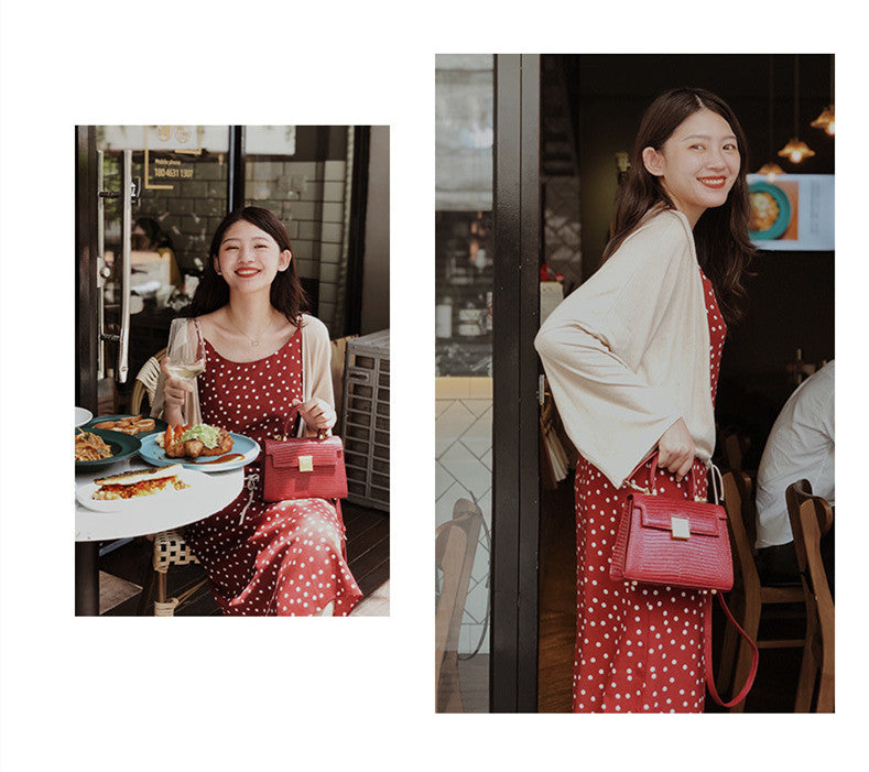Bordeaux Red Vintage Leather One-Shoulder Messenger Bag