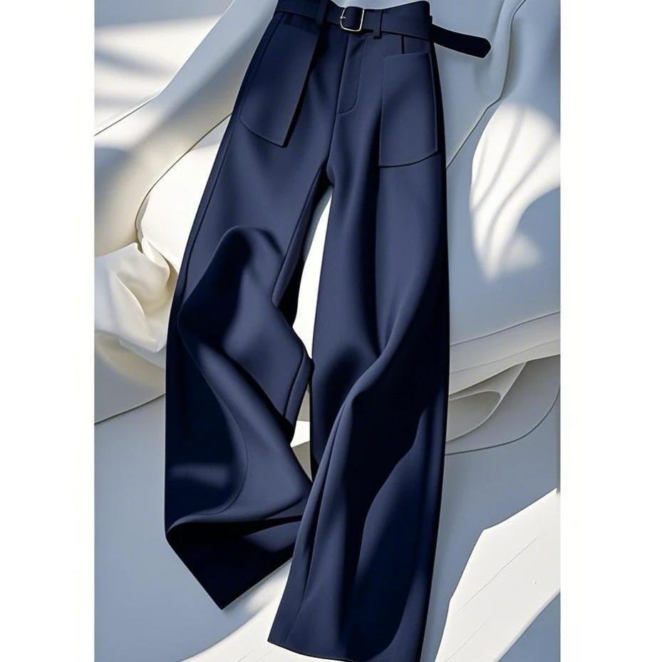 Western Style Women's Dark Blue High Waist Casual Pants S-2XL
