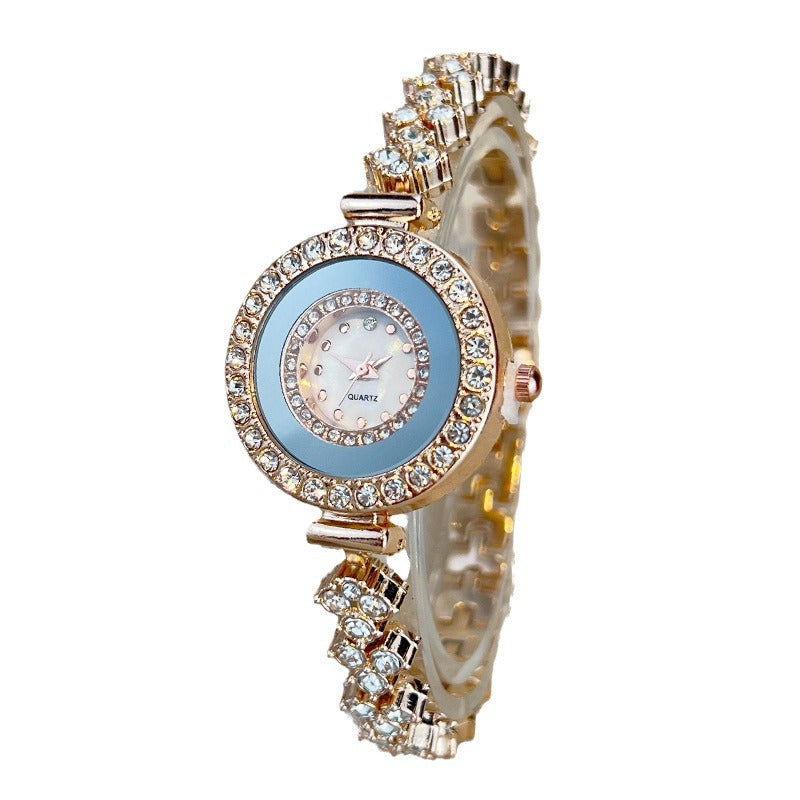 Montre à quartz pour femmes incrustée de strass en verre, couleur or, or rose et argent
