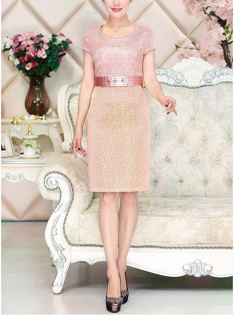 Ensemble Deux Pièces Jupe Mi-Longue en Dentelle Kumquat Élégante M-4XL