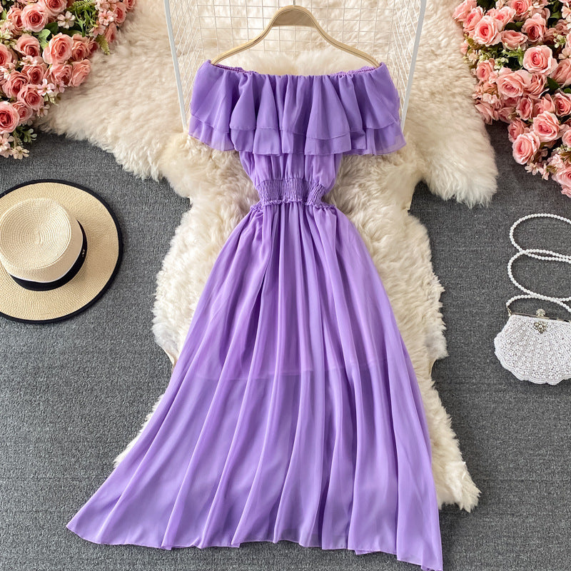 Robe trapèze en mousseline volantée à épaules dénudées, taille unique, plusieurs coloris