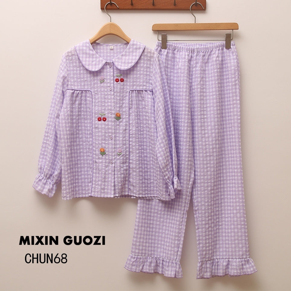 Pyjama femme printemps-automne manches longues style princesse adorable