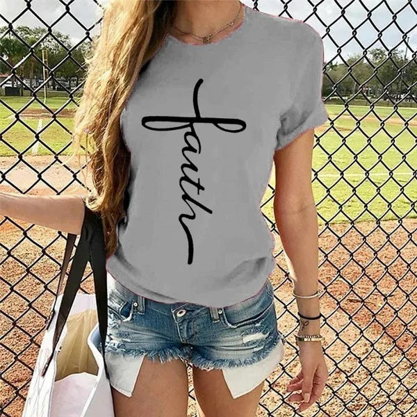 Letter Print Round Neck Short Sleeve T-Shirt