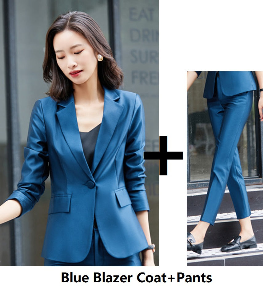 Professional Women's Fashion Suit Set with Long Sleeve Jacket and Pants