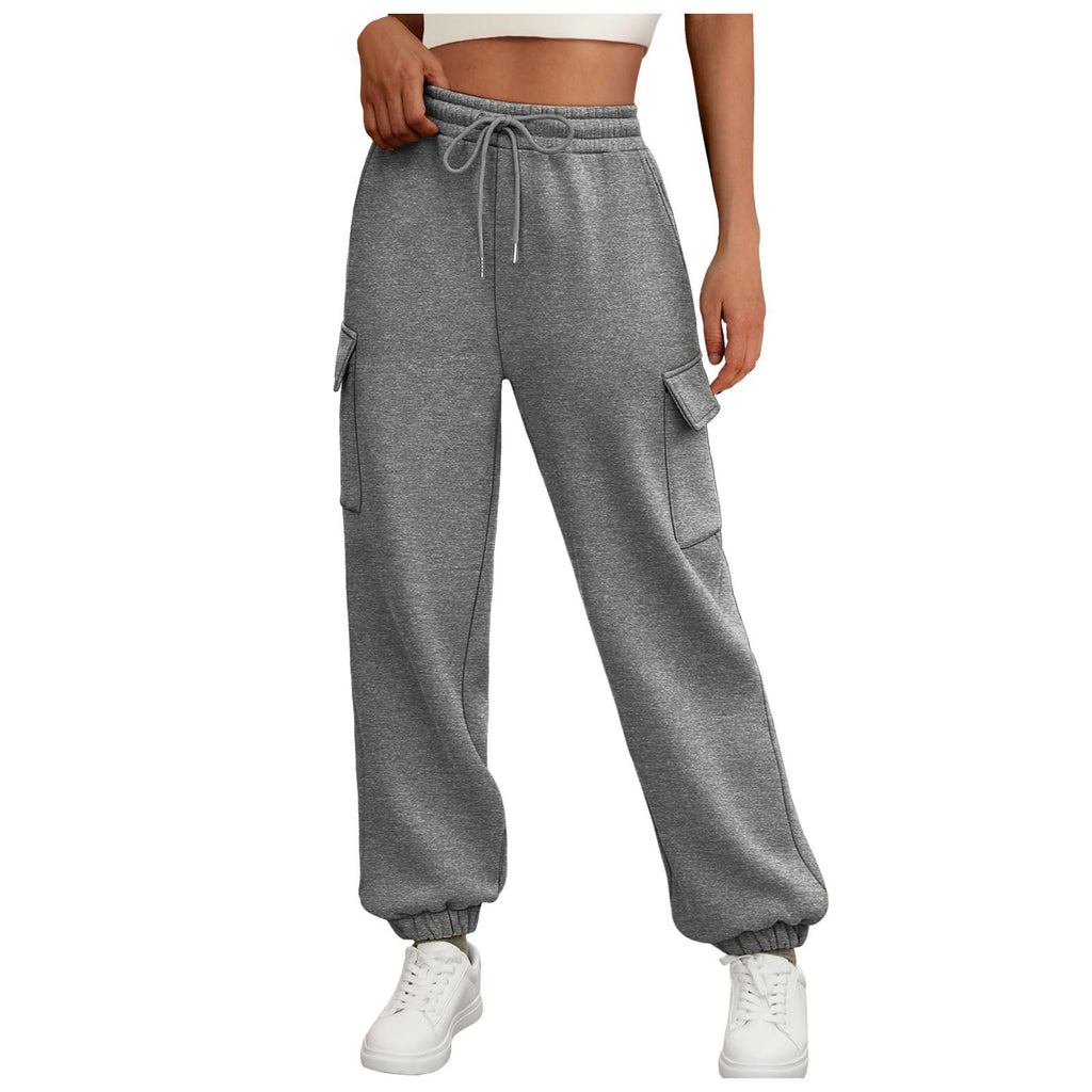 High Waist Casual Straight-Leg Pants with Side Pockets and Elastic Waistband