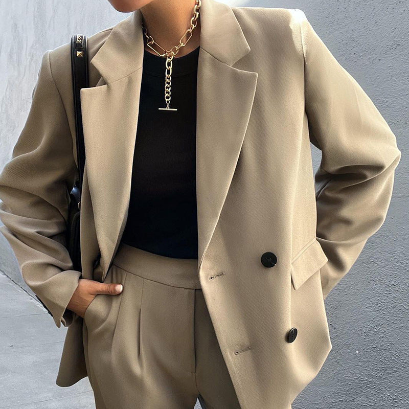 Ensemble tailleur-pantalon deux pièces de couleur unie pour femme