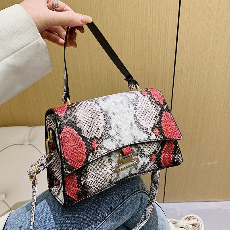 Sac à main en PU avec serrure Gourde Motif Serpent pour femmes, à porter à l'épaule ou en bandoulière
