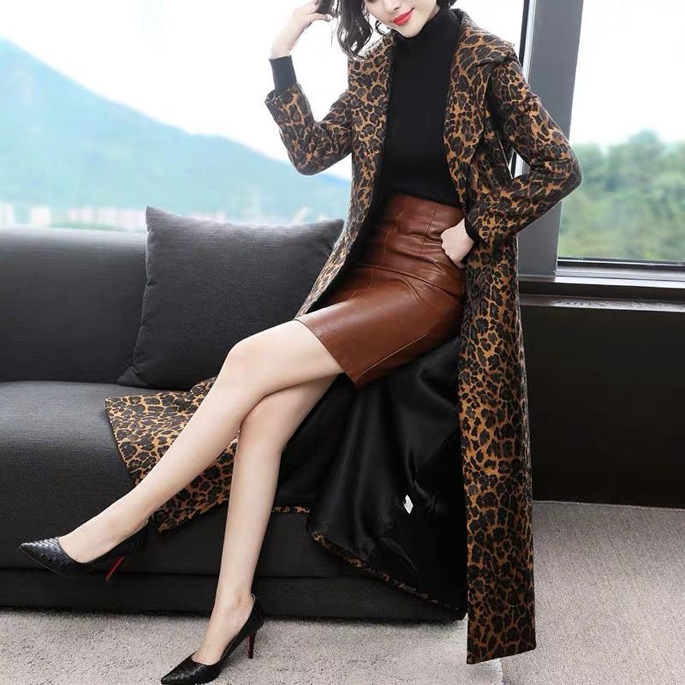 Women's Slim Fit Mid-Length Leopard Print Jacket