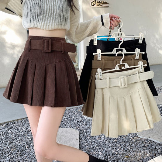 Corduroy Women's Autumn A-Line Pleated Half Skirt