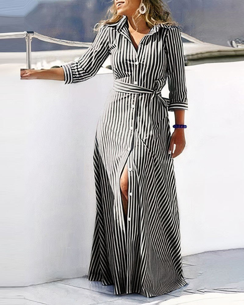 Fashion Long Sleeve Printed Shirt Dress