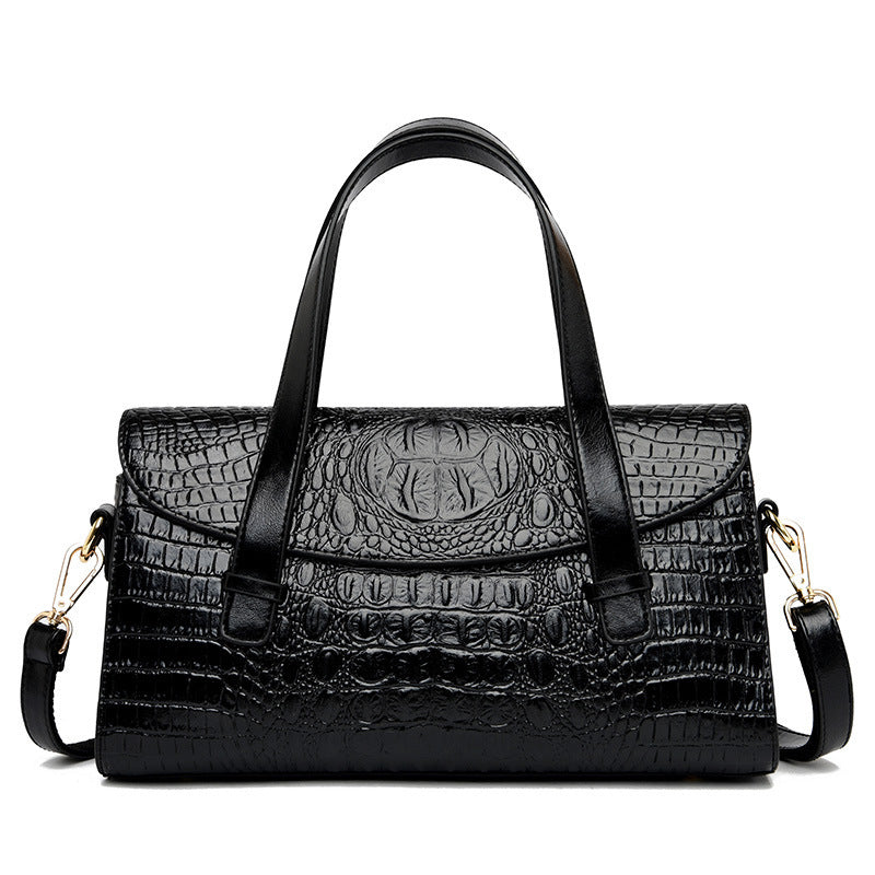 Sac à bandoulière en PU de taille moyenne motif crocodile avec poignée souple