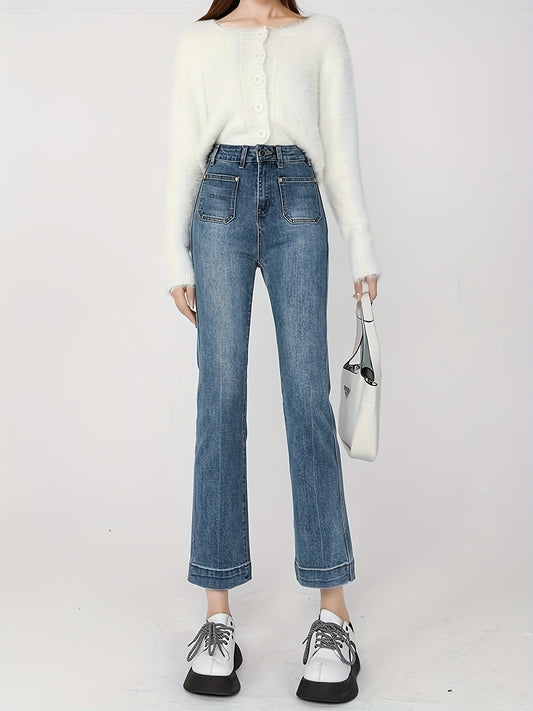 High Waist Straight Leg Women's Cigarette Pants Slimming Petite Nine Point Flared Pants