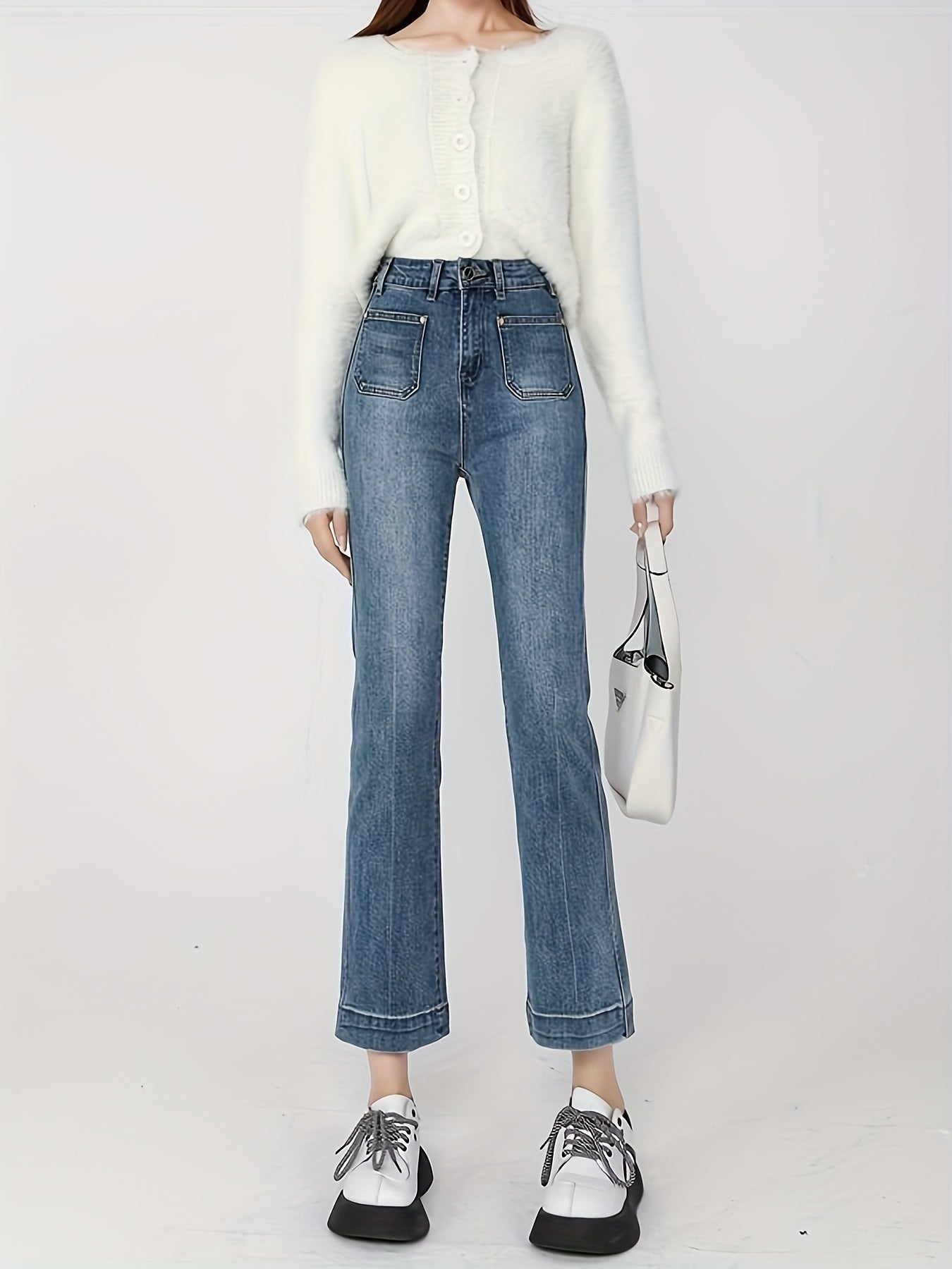 High Waist Slimming Straight Leg Petite Cigarette Pants Nine Point Flared