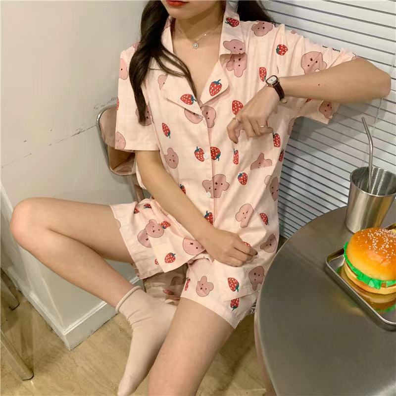 Ensemble de pyjama fin à cardigan pour femme, style japonais, dessin animé mignon
