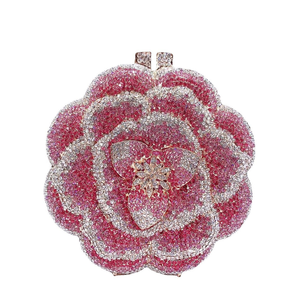 Sac de soirée rigide rond en métal rose pour femmes